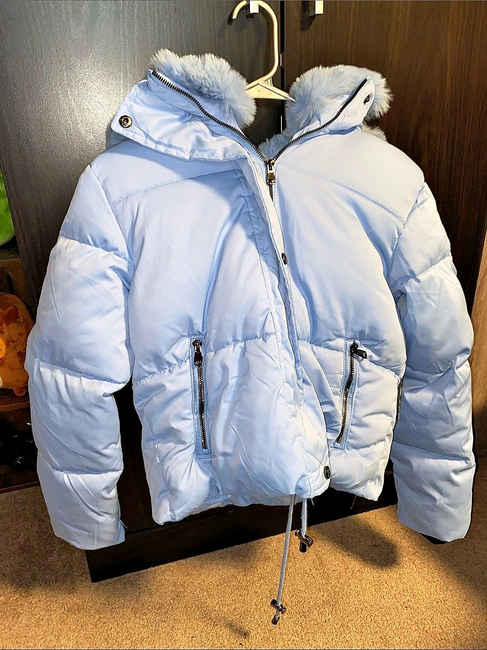 Snobbish Collection by Fashion Nova Puffer Jacket in Blue Size Medium Like New